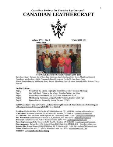 Canadian Leathercraft – Winter 2008-2009 – Newsletter by CSCL — lead photograph