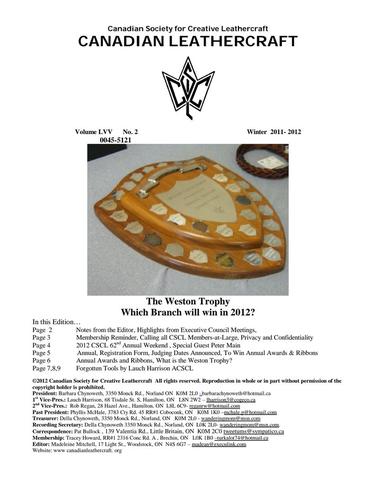 Canadian Leathercraft – Winter 2011-2012 – Newsletter by CSCL — lead photograph