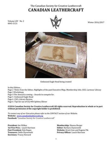 Canadian Leathercraft – Winter 2016-2017 – Newsletter by CSCL — lead photograph