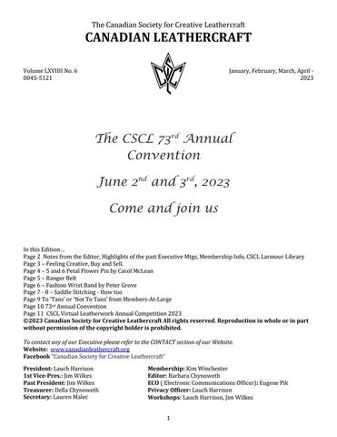 Canadian Leathercrafter – January, February, March, April 2023 – Newsletter by CSCL — lead photograph
