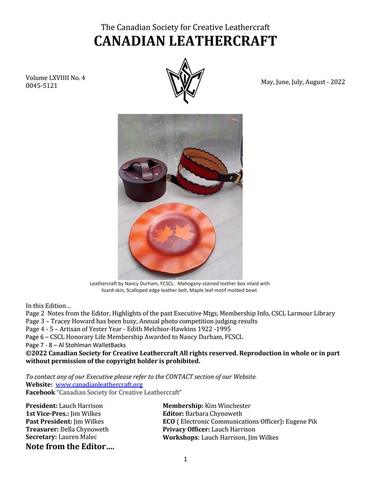 Canadian Leathercrafter M-J-J-A – 2022 – Newsletter by CSCL — lead photograph