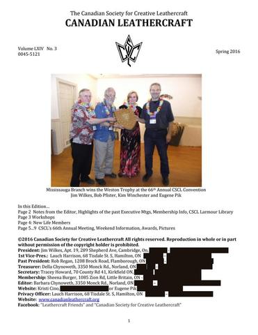 Canadian Leathercrafter – Spring 2016 — lead photograph